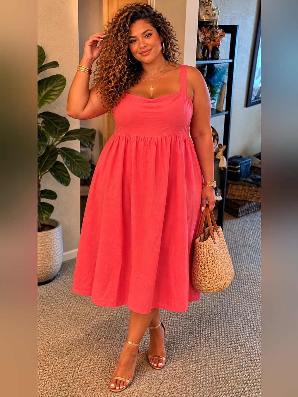 AVA & VIV Coral Pink Midi Dress – XXL NWT